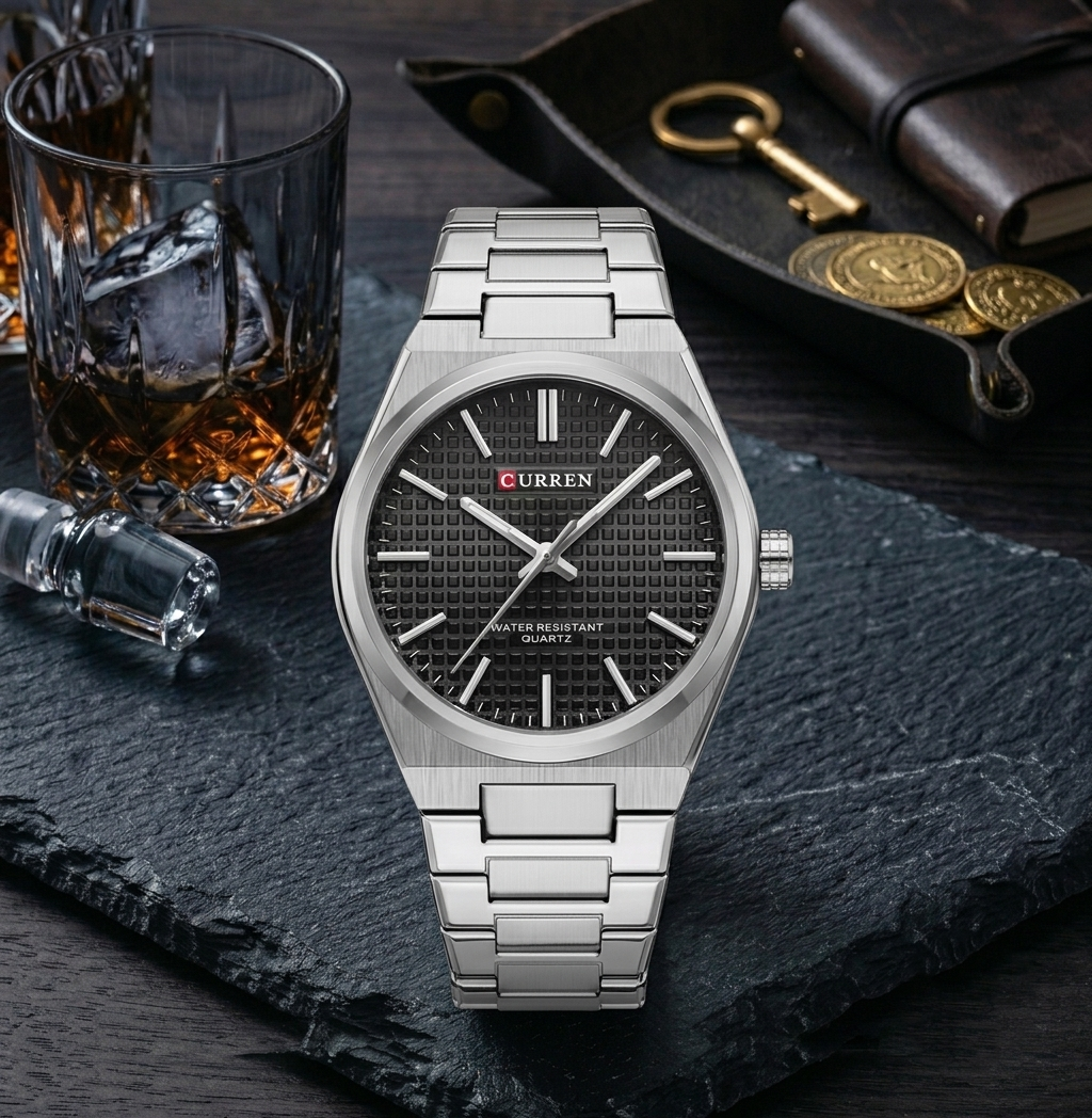 CURREN 8439 Luxury Business Men's Watch – Silver & Black