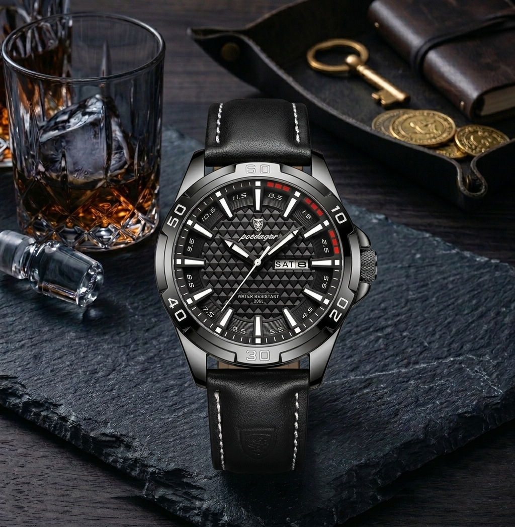 POEDAGAR 895 Luxury Men's Quartz Sport Watch – Black & White