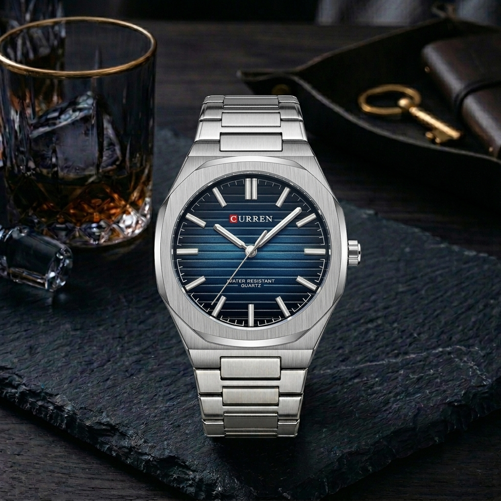CURREN 8456 Classic Men's Watch – Silver & Blue Dial